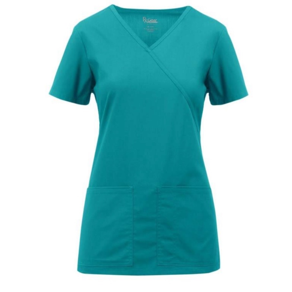 Rx Gear Stretch Women's Mock Wrap Scrub Top, Size: Large, NWT